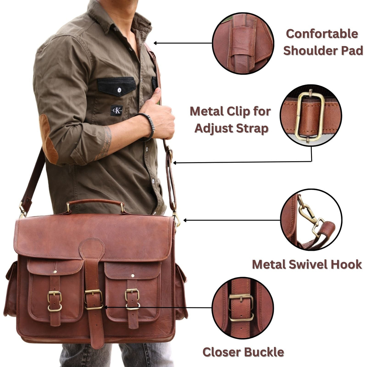 Full-Grain Leather Laptop Messenger Bag – 16 & 18 Inch - Beverfield