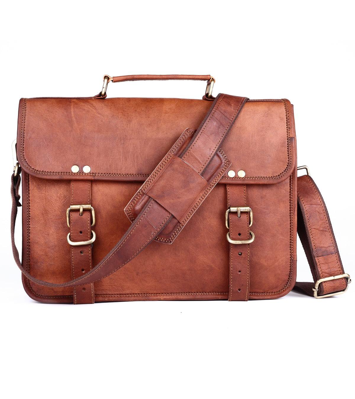 Full-Grain Leather Laptop Messenger & Motorcycle Satchel – 14 to 17 Inch - Beverfield