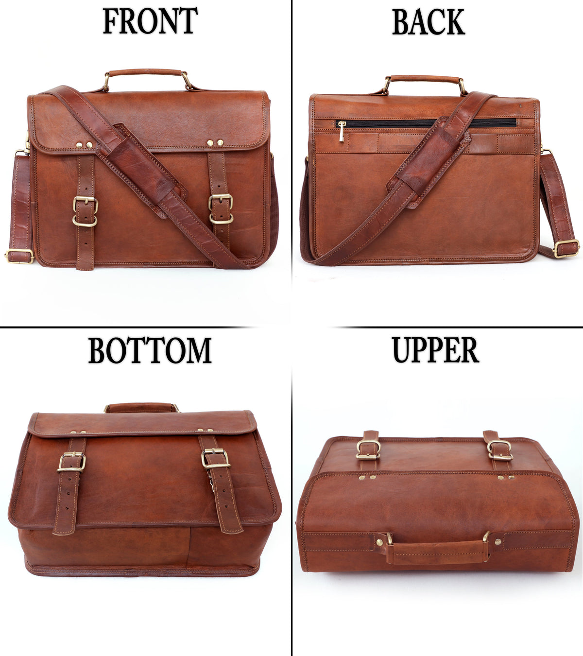Full-Grain Leather Laptop Messenger & Motorcycle Satchel – 14 to 17 Inch - Beverfield