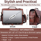 Full-Grain Leather Laptop Messenger Bag – 16 & 18 Inch - Beverfield