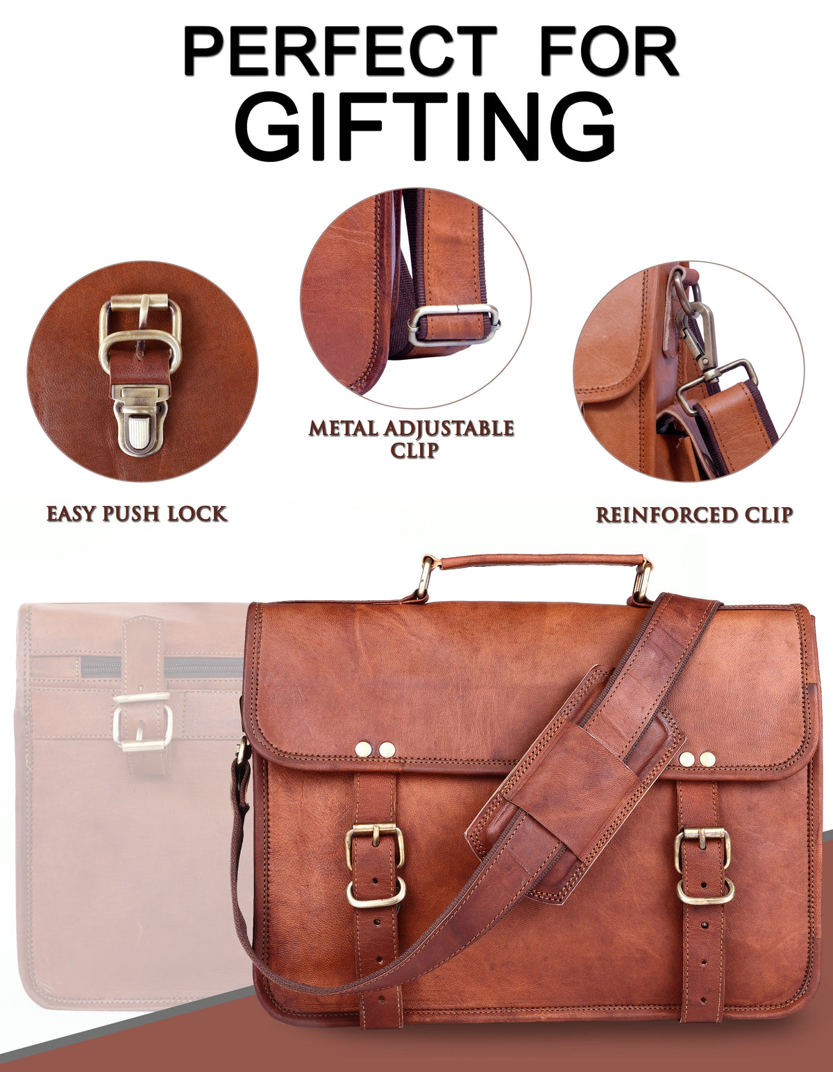 Full-Grain Leather Laptop Messenger & Motorcycle Satchel – 14 to 17 Inch - Beverfield