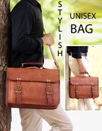 Full-Grain Leather Laptop Messenger & Motorcycle Satchel – 14 to 17 Inch - Beverfield
