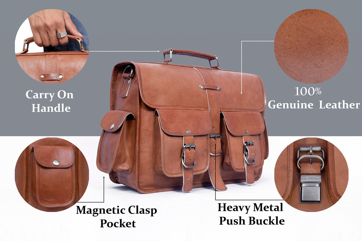 Full-Grain Leather Laptop Messenger Bag with Twin Pockets – 15 to 18 Inch - Beverfield