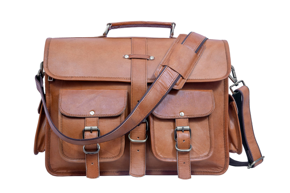 Full-Grain Leather Laptop Messenger Bag with Twin Pockets – 15 to 18 Inch - Beverfield