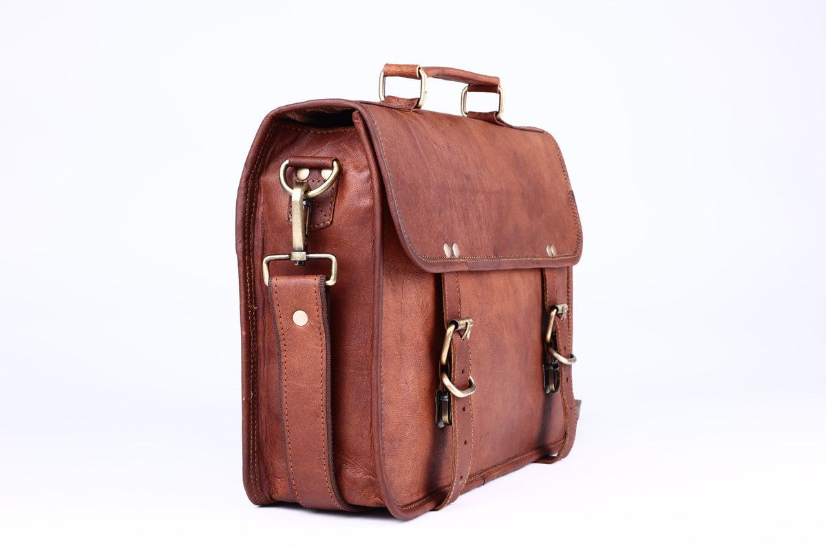 Full-Grain Leather Laptop Messenger & Motorcycle Satchel – 14 to 17 Inch - Beverfield