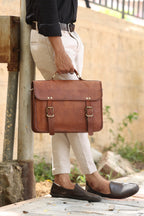 Full-Grain Leather Laptop Messenger & Motorcycle Satchel – 14 to 17 Inch - Beverfield