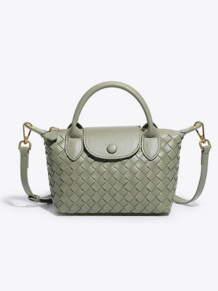Women's Woven Mini Crossbody Handbag with Top Handles - Sage Green