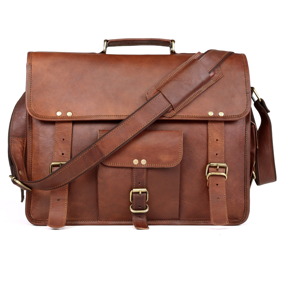 Vintage Full-Grain Leather Laptop Messenger Bag – 15 to 18 Inch - Beverfield