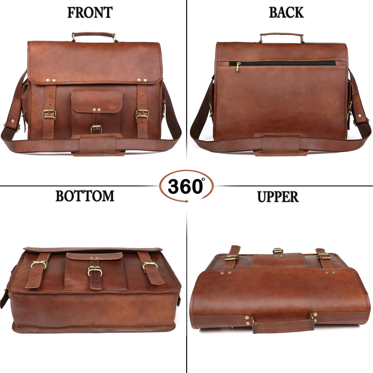 Vintage Full-Grain Leather Laptop Messenger Bag – 15 to 18 Inch - Beverfield
