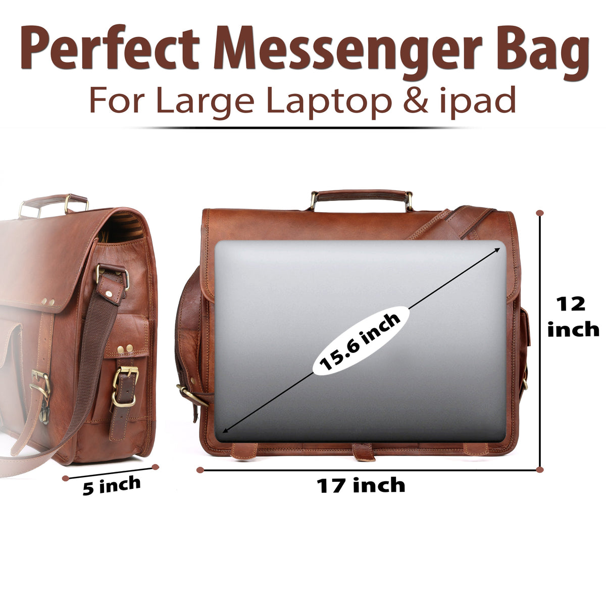 Vintage Full-Grain Leather Laptop Messenger Bag – 15 to 18 Inch - Beverfield