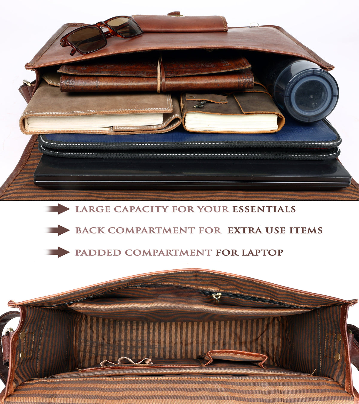 Vintage Full-Grain Leather Laptop Messenger Bag – 15 to 18 Inch - Beverfield