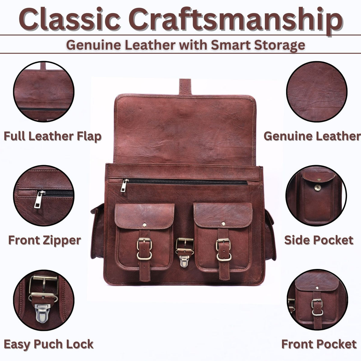 Full-Grain Leather Laptop Messenger Bag – 16 & 18 Inch - Beverfield