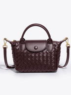 Women's Woven Mini Crossbody Handbag with Top Handles - Espresso Brown