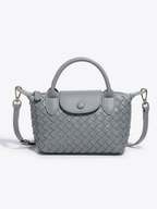 Women's Woven Mini Crossbody Handbag with Top Handles - Dusty Blue
