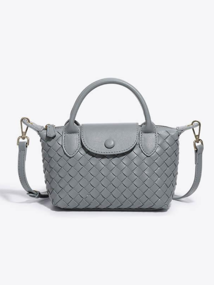 Women's Woven Mini Crossbody Handbag with Top Handles - Dusty Blue