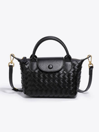 Women's Woven Mini Crossbody Handbag with Top Handles - Black