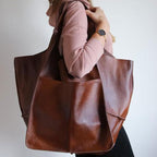 Women's Oversized Vintage PU Leather Tote Bag - Beverfield