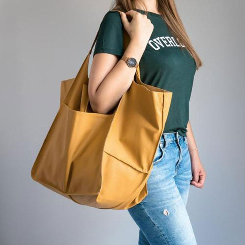Women's Oversized Vintage PU Leather Tote Bag - Beverfield