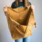 Women's Oversized Vintage PU Leather Tote Bag - Beverfield