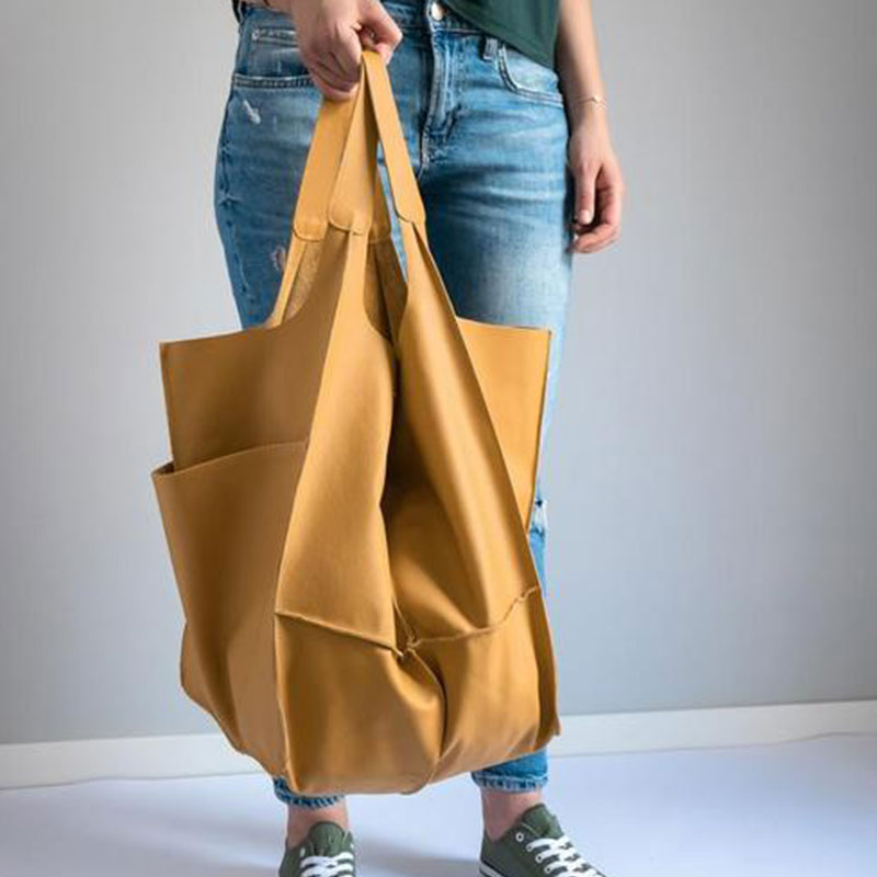 Women's Oversized Vintage PU Leather Tote Bag - Beverfield