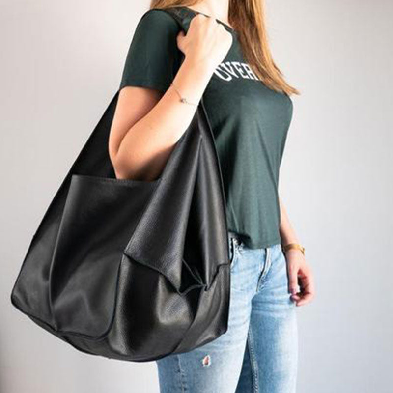 Women's Oversized Vintage PU Leather Tote Bag - Beverfield
