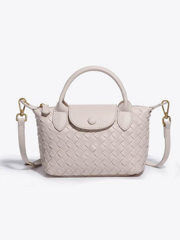 Women's Woven Mini Crossbody Handbag with Top Handles - Ivory