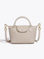 Women's Woven Mini Crossbody Handbag with Top Handles - Cream
