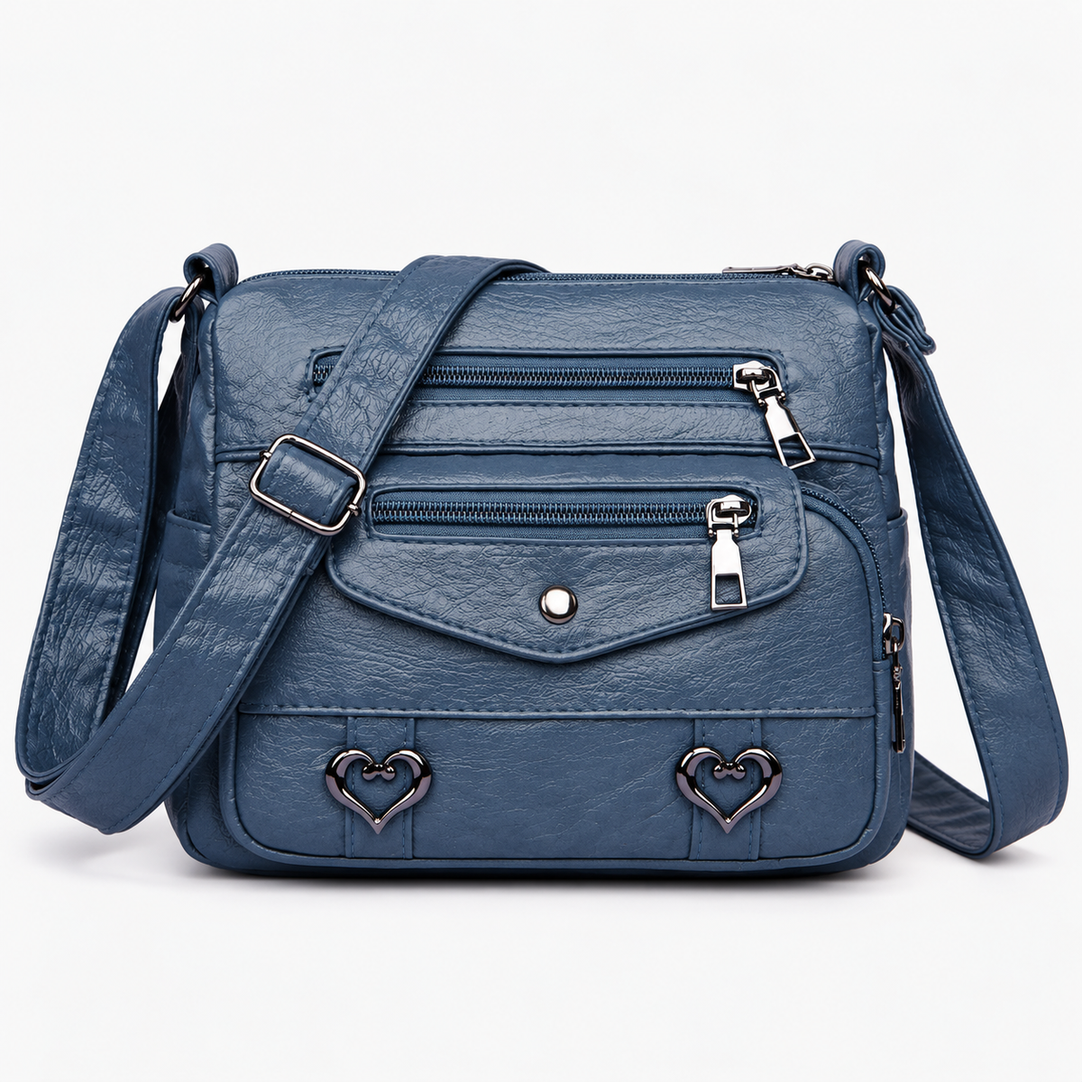 Women's Vintage Faux Leather Crossbody Bag with Flap - Blue