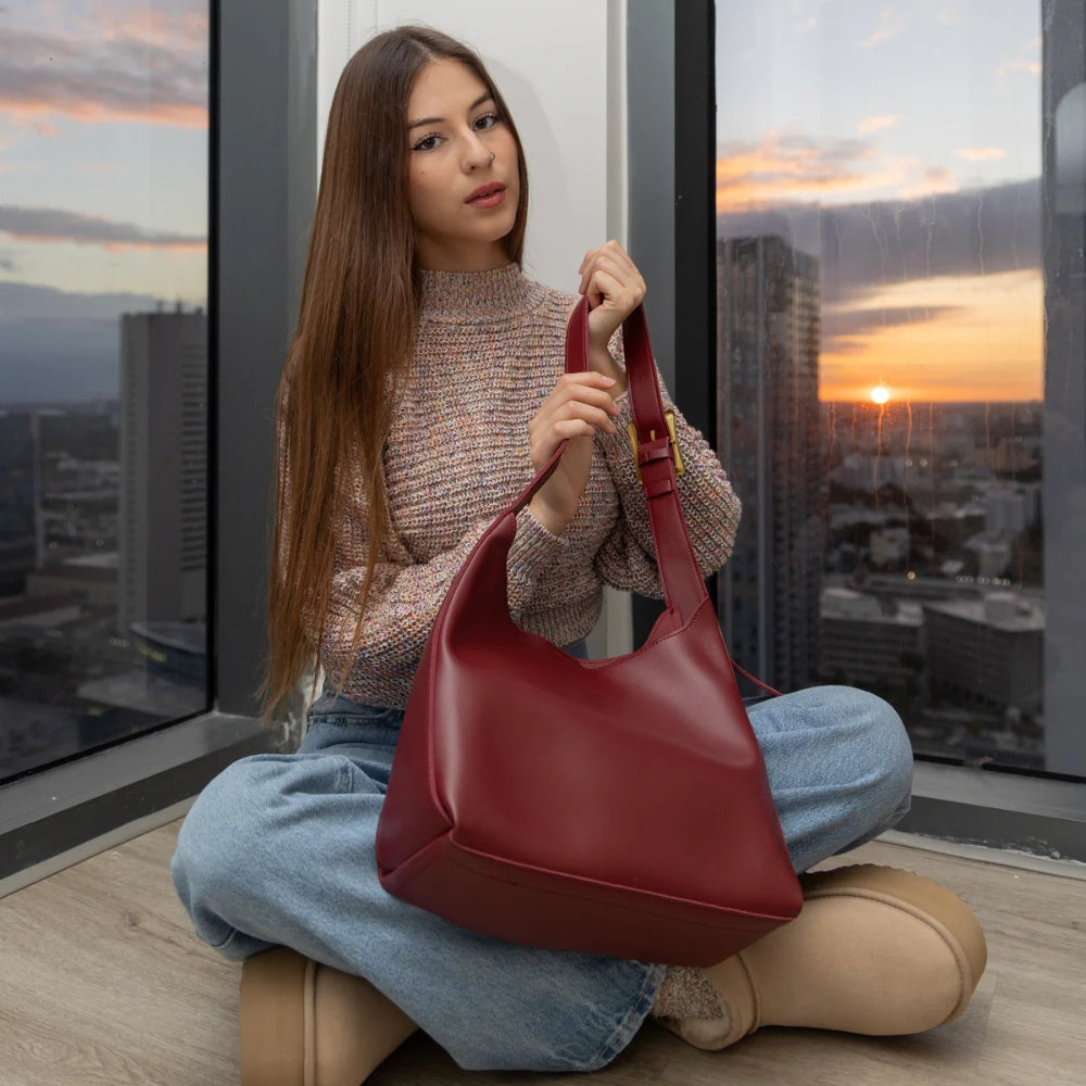 Women's Minimalist Vegan Leather Shoulder Bag – Ganna - Beverfield