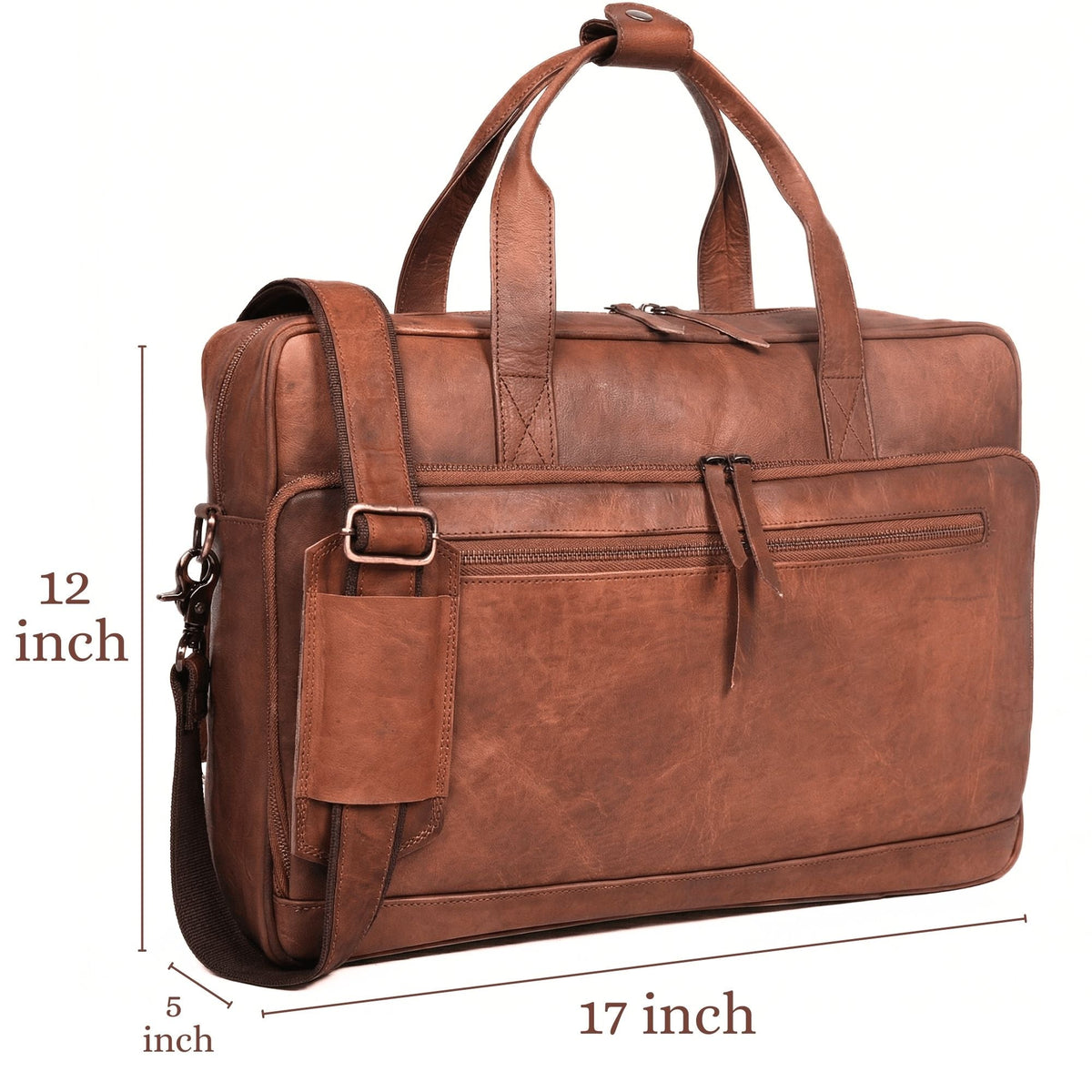 Full-Grain Leather Laptop Briefcase with Trolley Sleeve – 15 to 18 Inch - Beverfield