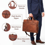 Full-Grain Leather Laptop Briefcase with Trolley Sleeve – 15 to 18 Inch - Beverfield