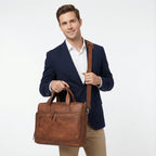 Full-Grain Leather Laptop Briefcase with Trolley Sleeve – 15 to 18 Inch - Beverfield