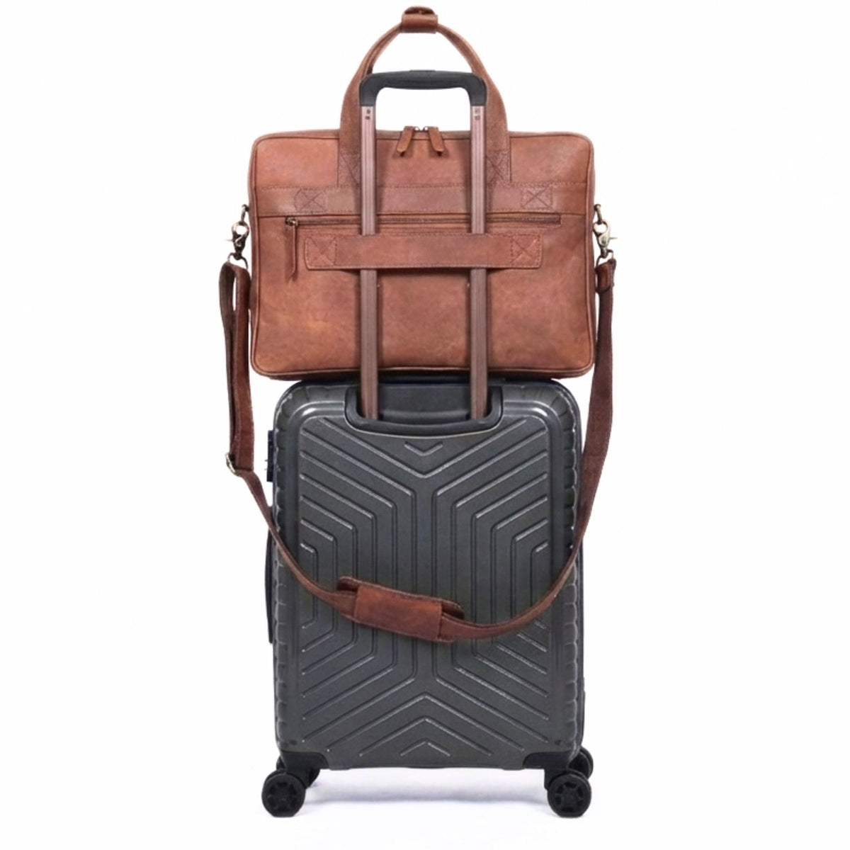 Full-Grain Leather Laptop Briefcase with Trolley Sleeve – 15 to 18 Inch - Beverfield