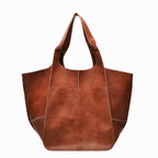 Women's Oversized Vintage PU Leather Tote Bag - Beverfield