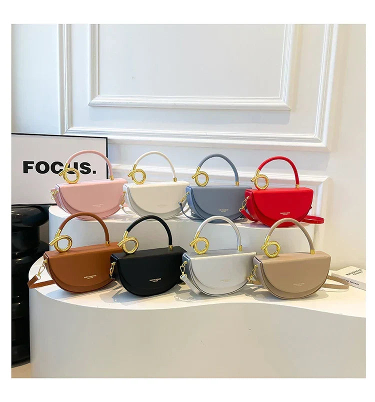 Women's Half Moon Top Handle Bag with Gold-Tone Detail