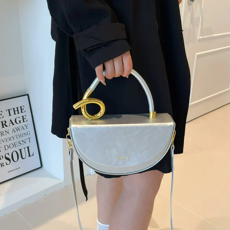 Women's Half Moon Top Handle Bag with Gold-Tone Detail