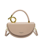Women's Half Moon Top Handle Bag with Gold-Tone Detail - Khaki