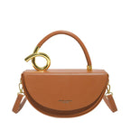 Women's Half Moon Top Handle Bag with Gold-Tone Detail - Brown