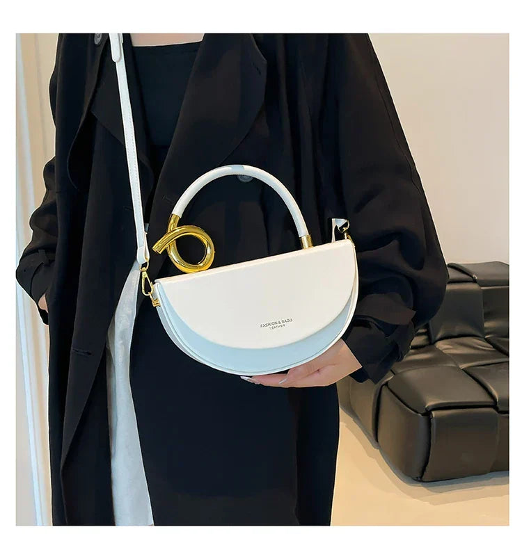 Women's Half Moon Top Handle Bag with Gold-Tone Detail