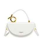Women's Half Moon Top Handle Bag with Gold-Tone Detail - White