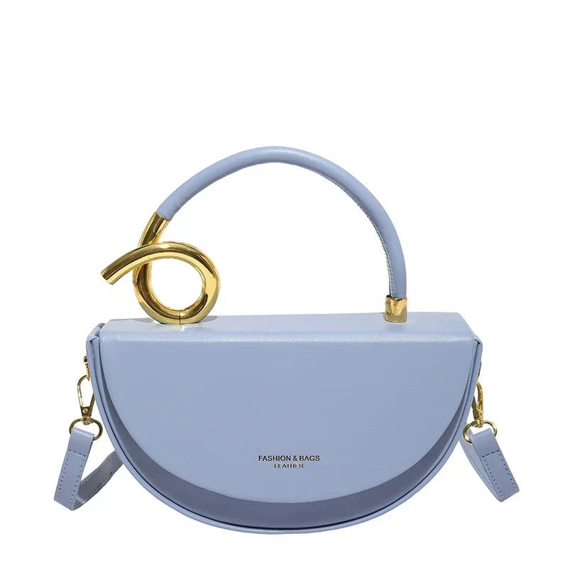 Women's Half Moon Top Handle Bag with Gold-Tone Detail - Blue