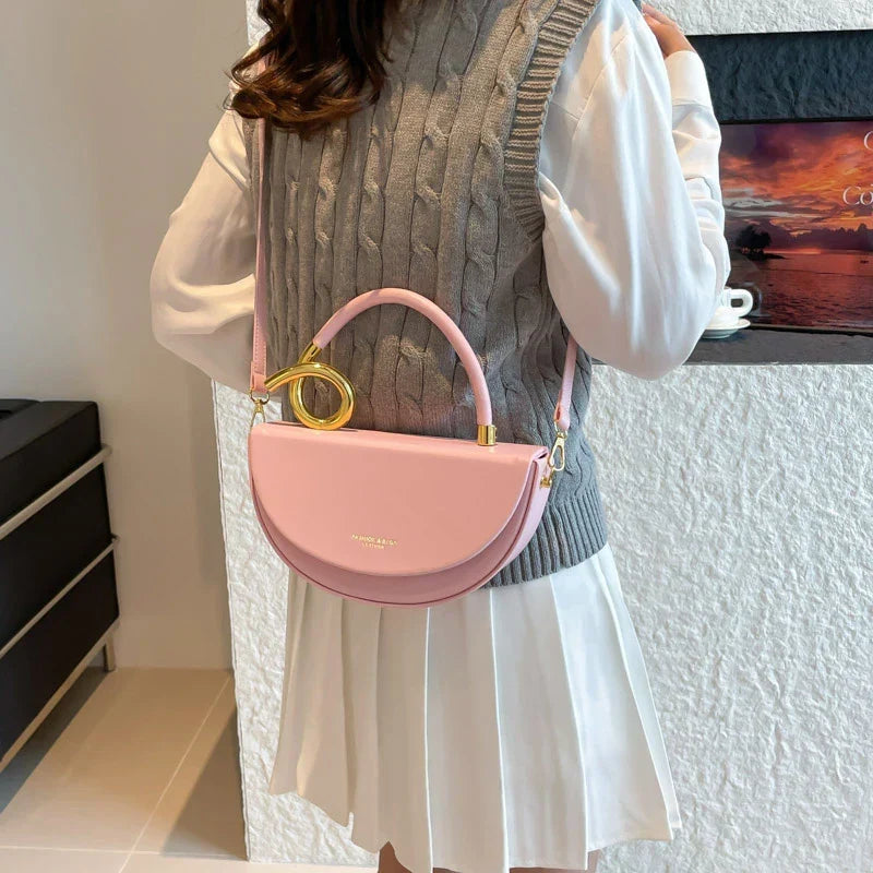 Women's Half Moon Top Handle Bag with Gold-Tone Detail