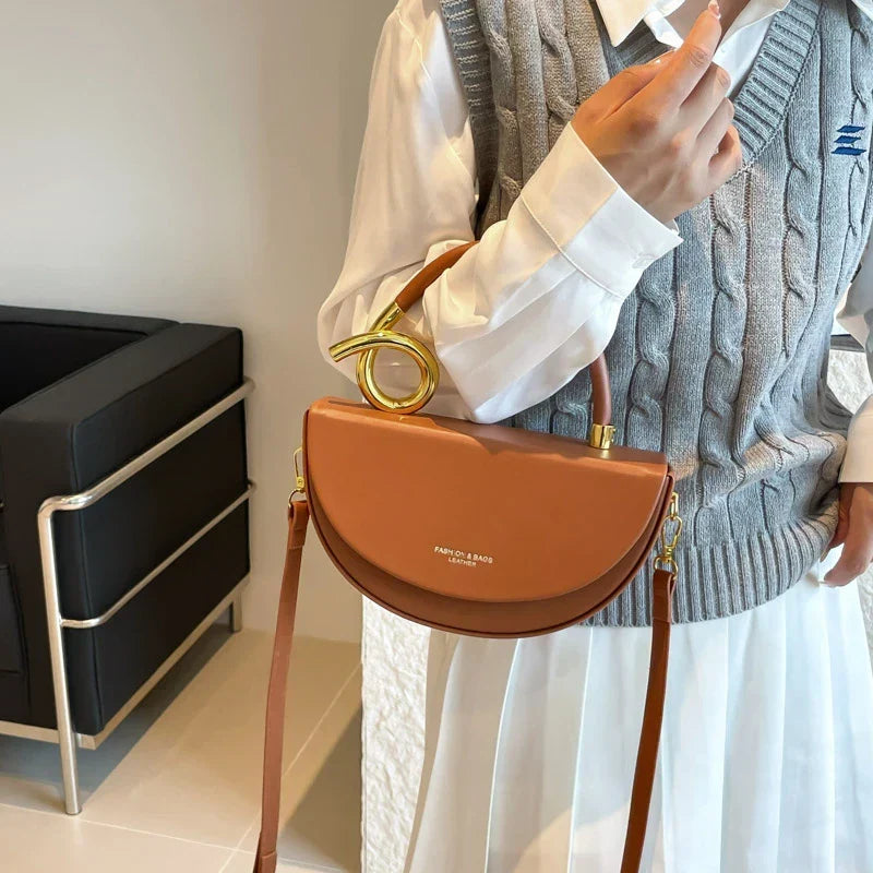 Women's Half Moon Top Handle Bag with Gold-Tone Detail
