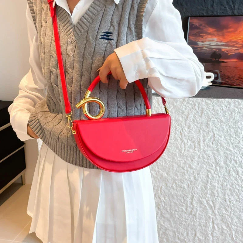Women's Half Moon Top Handle Bag with Gold-Tone Detail