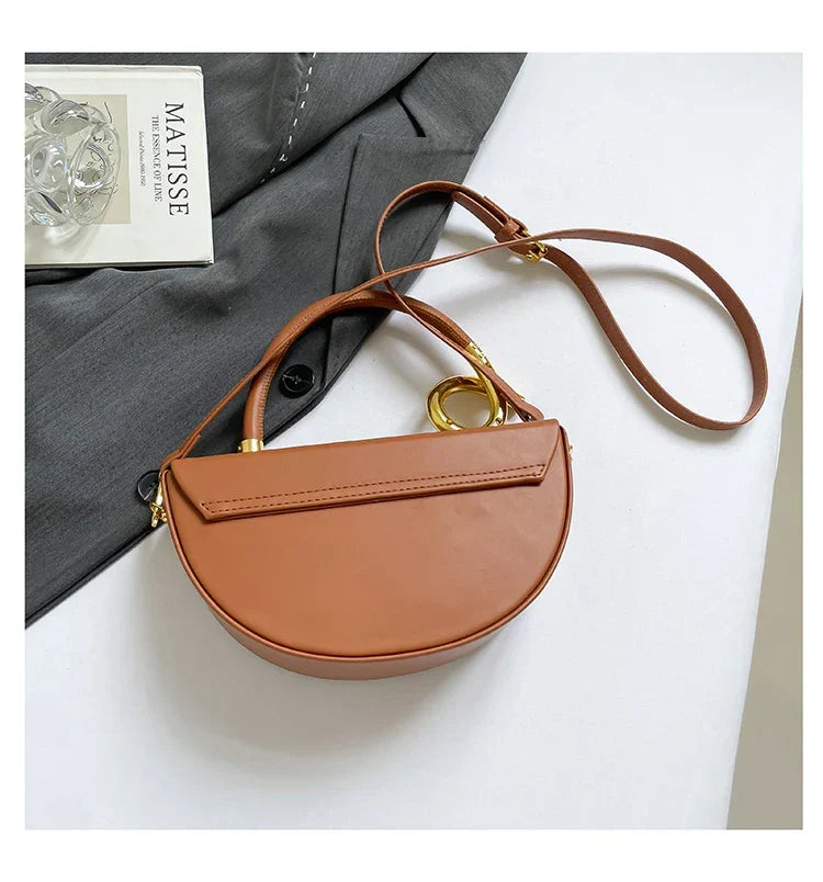 Women's Half Moon Top Handle Bag with Gold-Tone Detail