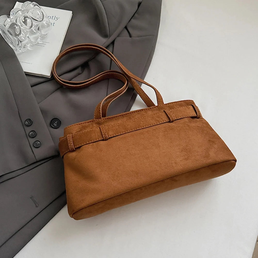 Women's Vegan Suede Buckle Shoulder Bag – Sela - Beverfield