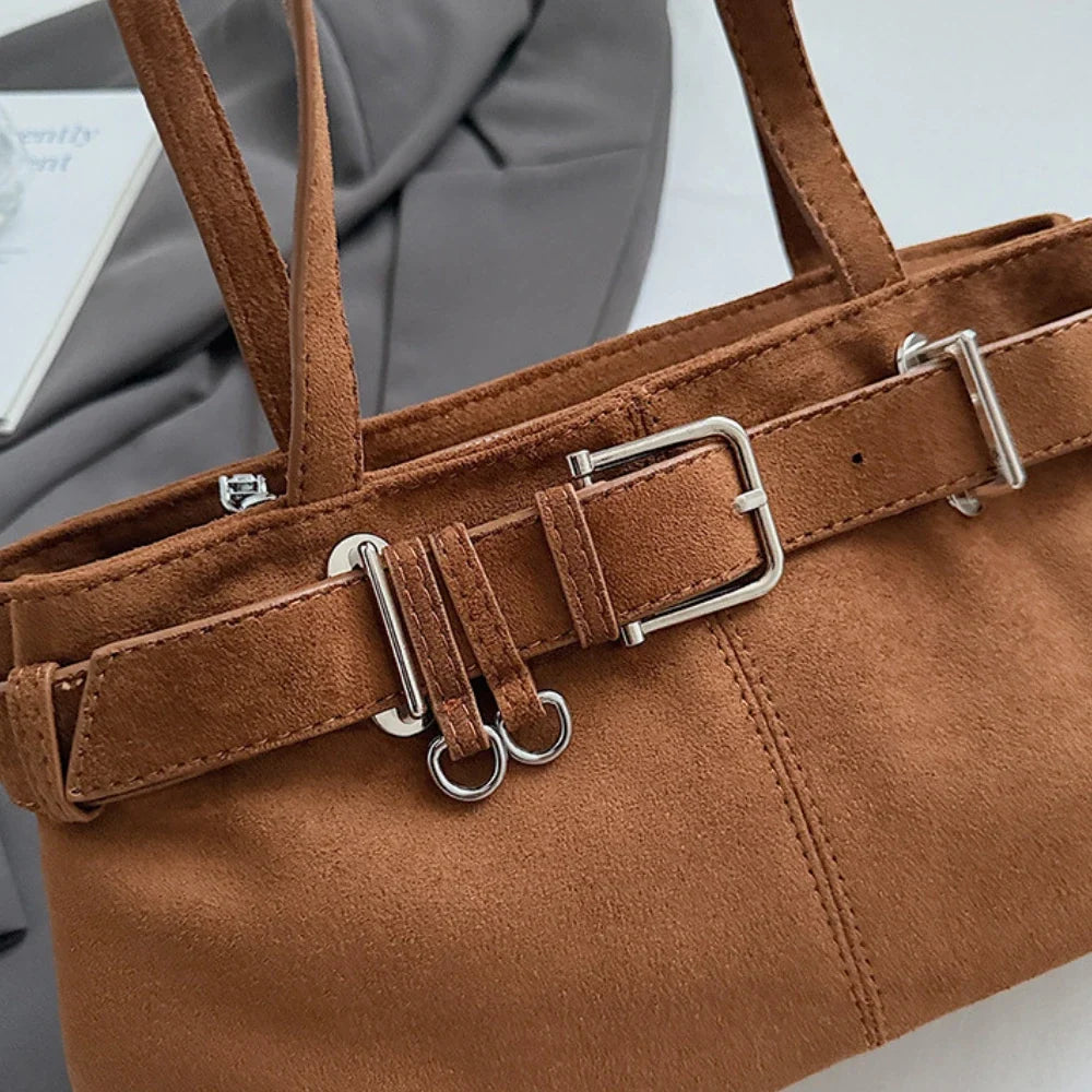 Women's Vegan Suede Buckle Shoulder Bag – Sela - Beverfield