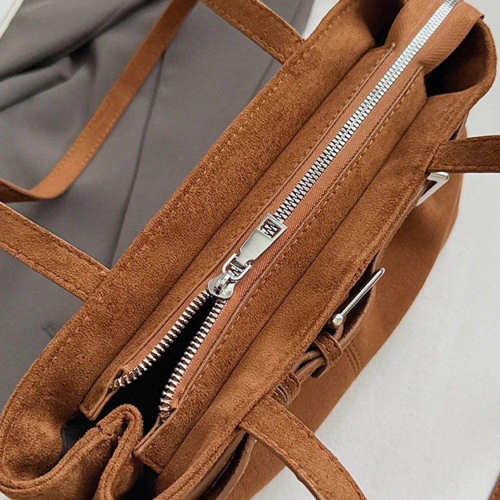 Women's Vegan Suede Buckle Shoulder Bag – Sela - Beverfield
