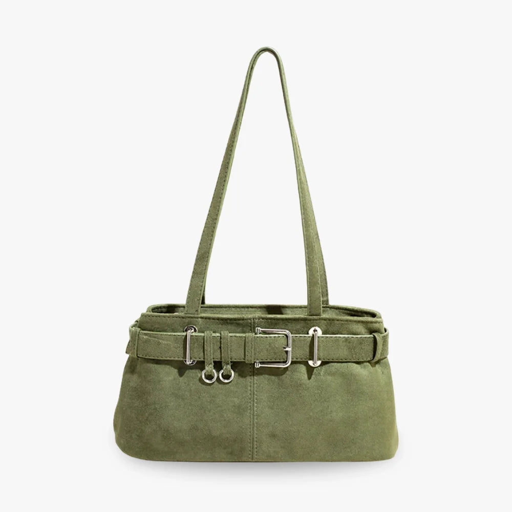 Women's Vegan Suede Buckle Shoulder Bag – Sela - Beverfield