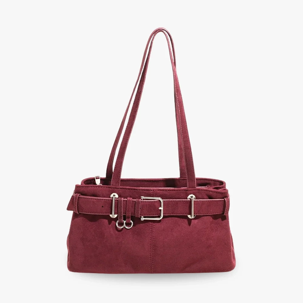 Women's Vegan Suede Buckle Shoulder Bag – Sela - Beverfield
